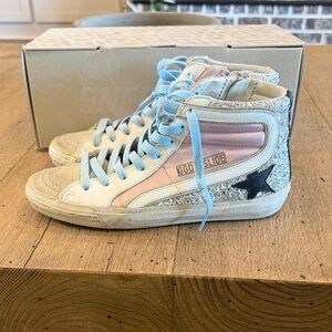 Golden Goose Slide glitter metallic pink and silver